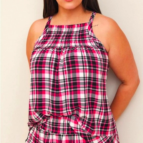 ❤️NWT VINTAGE TORRID TANK GAUZE PLAID - RACERBACK SMOCKED - SLEEVELESS CAMI - Picture 3 of 6